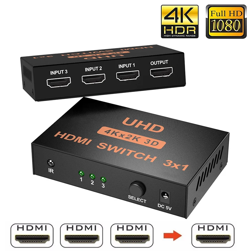 4K 2K 3X1 Dây HDMI Bộ Chia HD 1080P Switcher Adapter 3 Ngõ Vào 1 Ngõ Ra cổng HDMI Trung Tâm Cho Xbox DVD HDTV Máy Tính Laptop Tivi