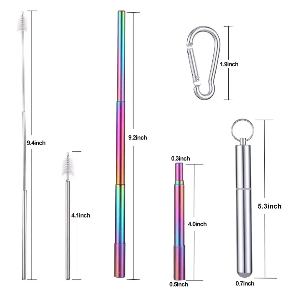 Stainless Steel Telescopic Drinking Straw Portable straw For Travel Reusable Collapsible Metal   With Brush