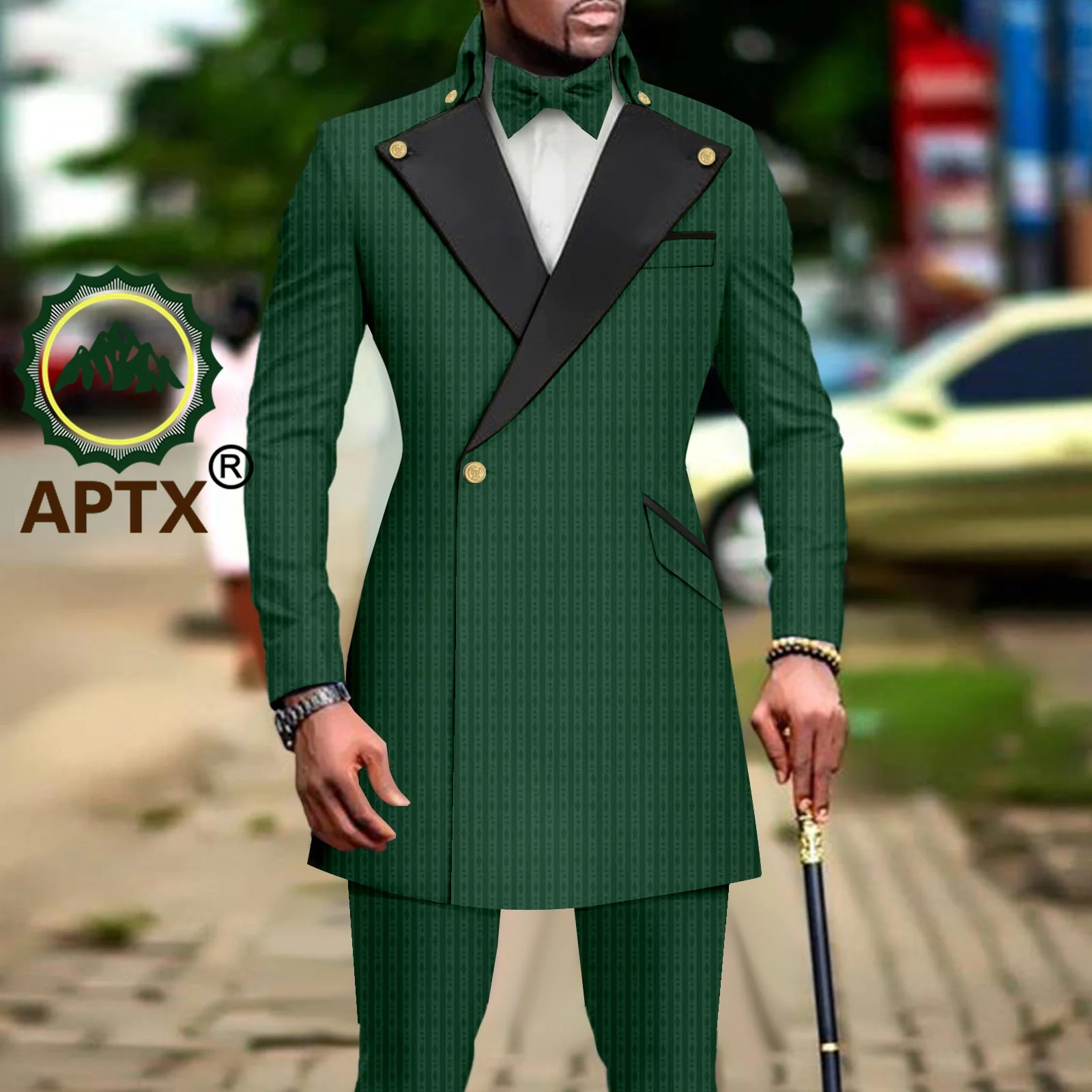 African Sets for Men Formal Suit Notched Jacket and Trousers 2-pieces Match Bowknot Bazin Riche Attire Wedding Dress A2316045