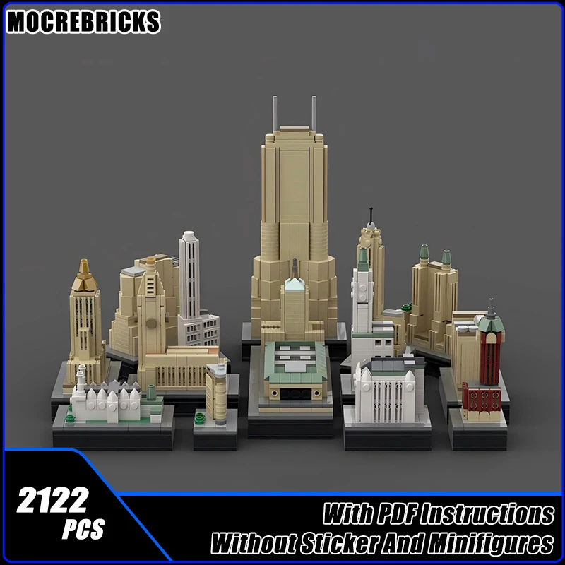 MOC New York Famous Architecture Art Deco Pack Modular Skyscrapers Building Blocks Model Technology Kid's Bricks Toys Xmas Gifts