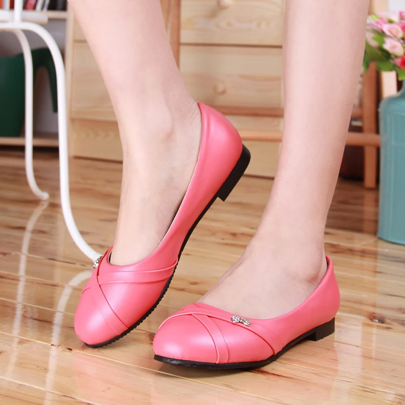 Large Size 47 Fashion Women\'s Flats Shoes Spring Female Ballet Shoes Round Toe Solid black white Casual Work Loafer Shoes Ladies