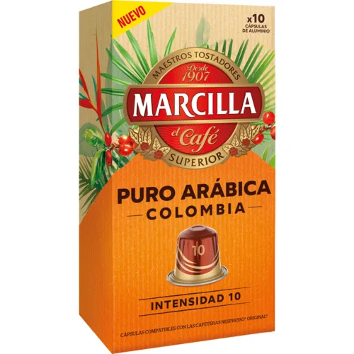 MARCILLA Café puro arábica Colombia intensidad estuche de 10 cápsulas compatibles con máquinas Nespresso -PACK de 5 Estuches