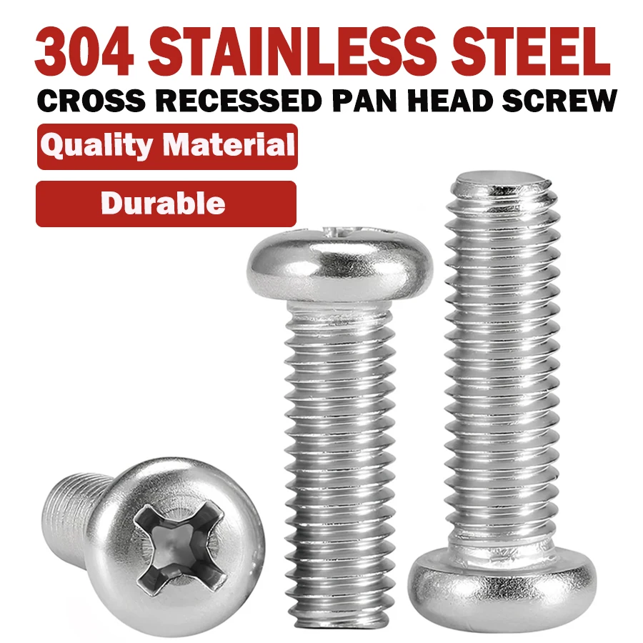 304 stainless steel cross recessed pan head screwM6M8M10 metric machine screw bolt for precision instruments