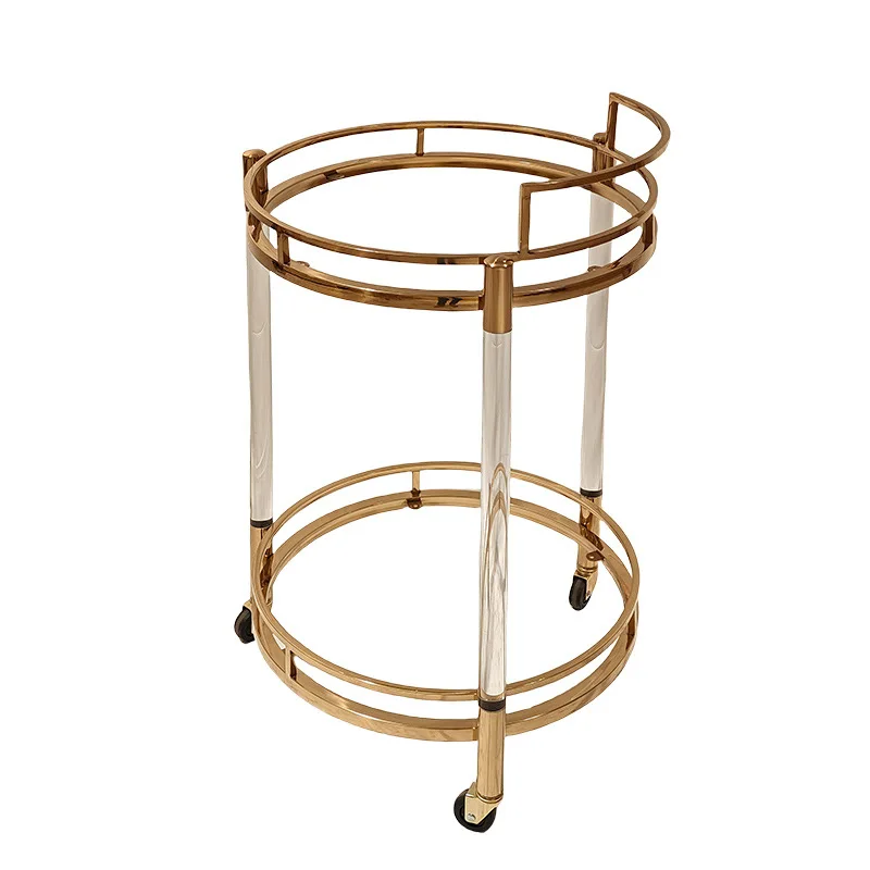 

Light luxury European dining car Movable side wine cabinet Round stainless steel trolley Hotel pastry tea cart