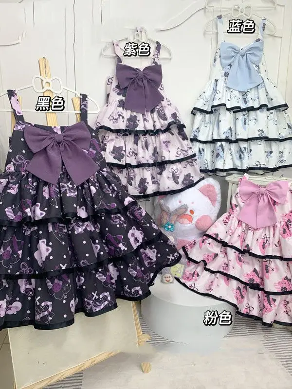 Cartoon japonês Print Lolita Dress para Mulheres, Kawaii Daily Soft Girl JSK Princess Dress, Festa do Chá Cosplay Cos, Doce