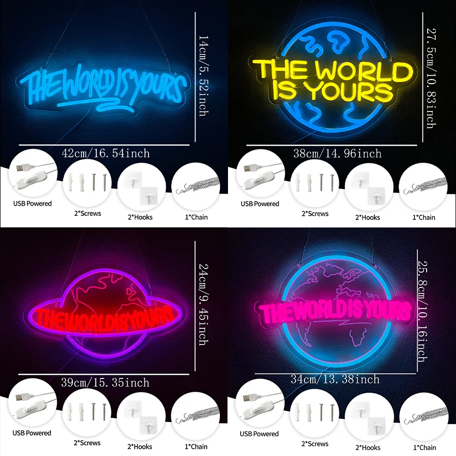 The World Is Yours Neon Sign For Wall Decor,Led Neon Light For Man Cave Decoration,Home Bar Game Room  Bedroom,Birthday Gift