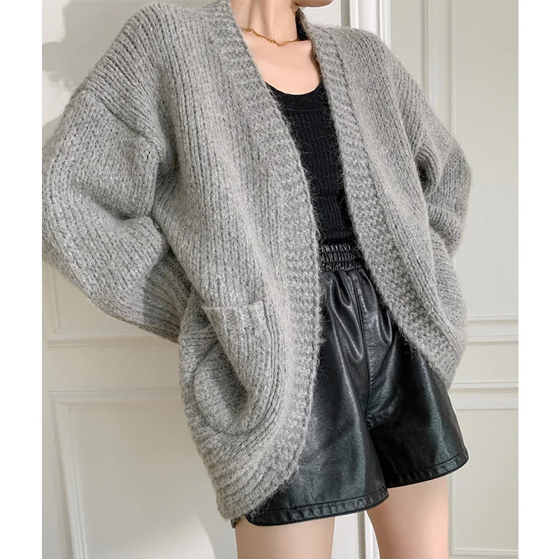 

ENjoyce Women Wool Knitted Cardigans Sweater Coats 2024 Fall Winter Ladies Streetwear Korean Casual Loose Thick Knitwear