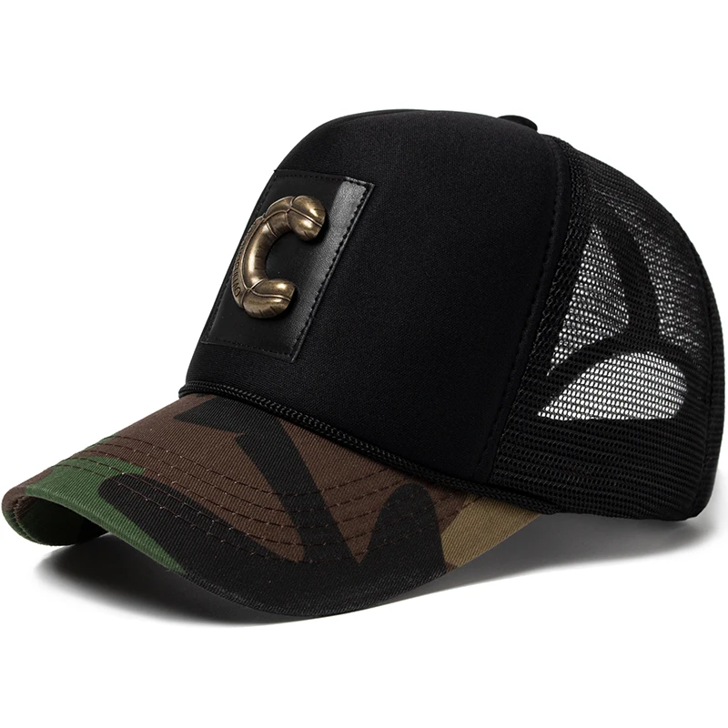 CNTANG letnia męska kamuflaż czapka z daszkiem moda Leter Mesh Sun Hat Snapback Outdoor Sports oddychająca czapki Trucker dla mężczyzn