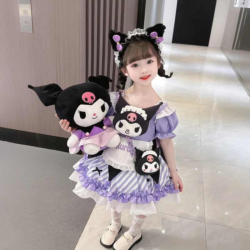 Miniso Sanrio Kuromi My Melody Children Dress Cute Anime Lolita Princess Dresses Summer Outdoor Party Sweet Girls Birthday Gift