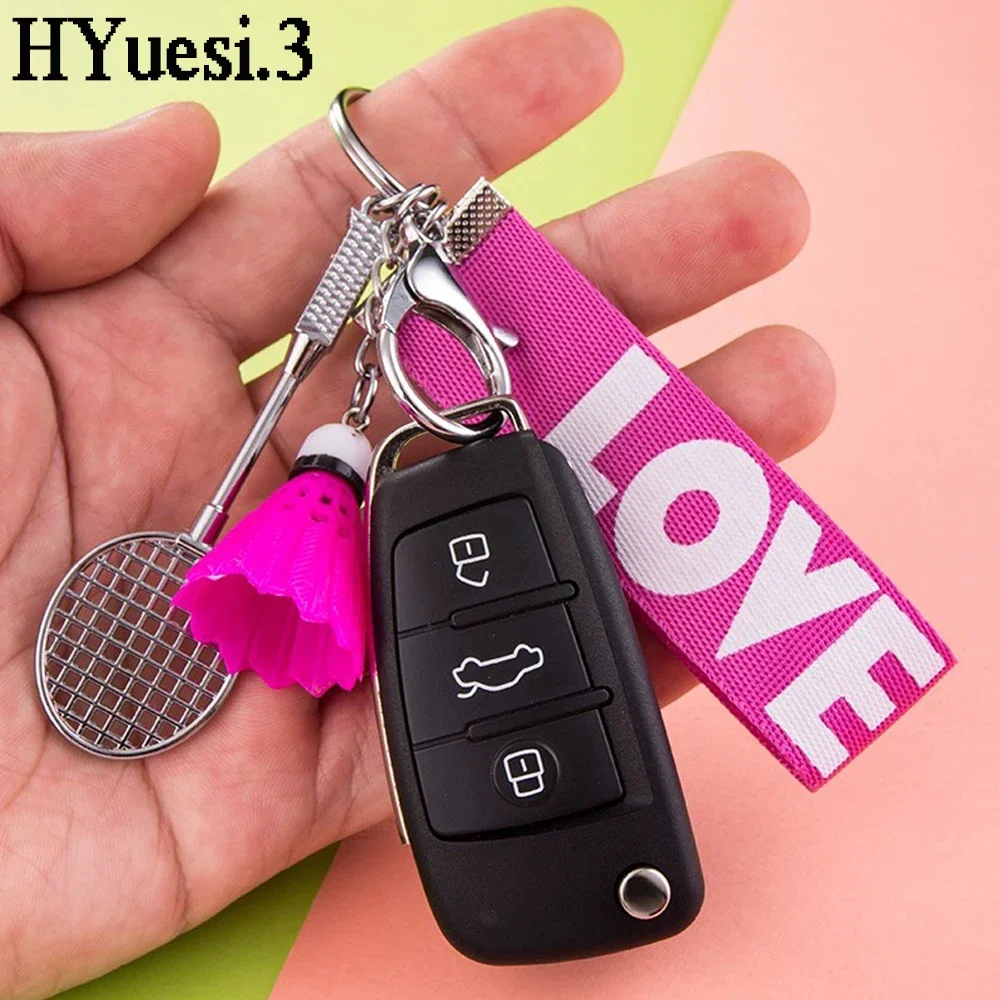 Sports Badminton Keychain Mini Metal Tennis Ball Racket Pendant With Keyring Love Wrist Strap Birthday Christmas Gift For Kids