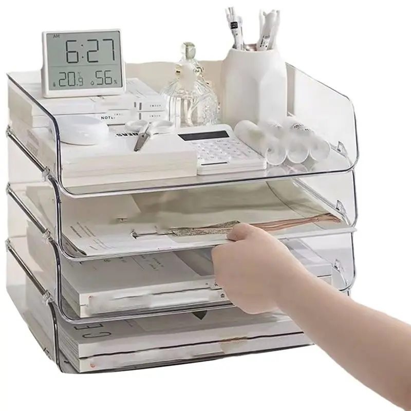 

A13E-A4 Document Paper Organizer Brochure Holder Stackable Magazine Storage With Stable Base