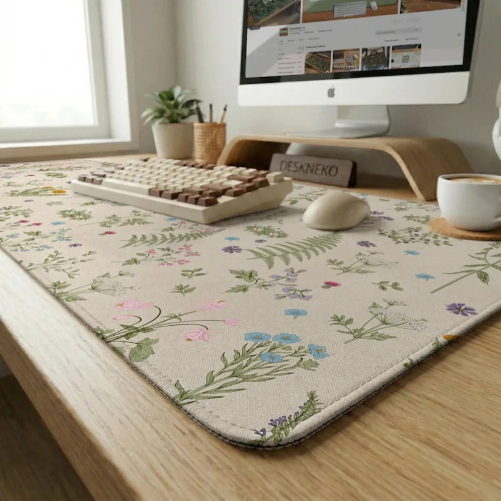 Floral Table Mats, Country-Style Wildflower Mouse Pads, Plant Beige Office Decorations Alfombrillas Para Escritorio