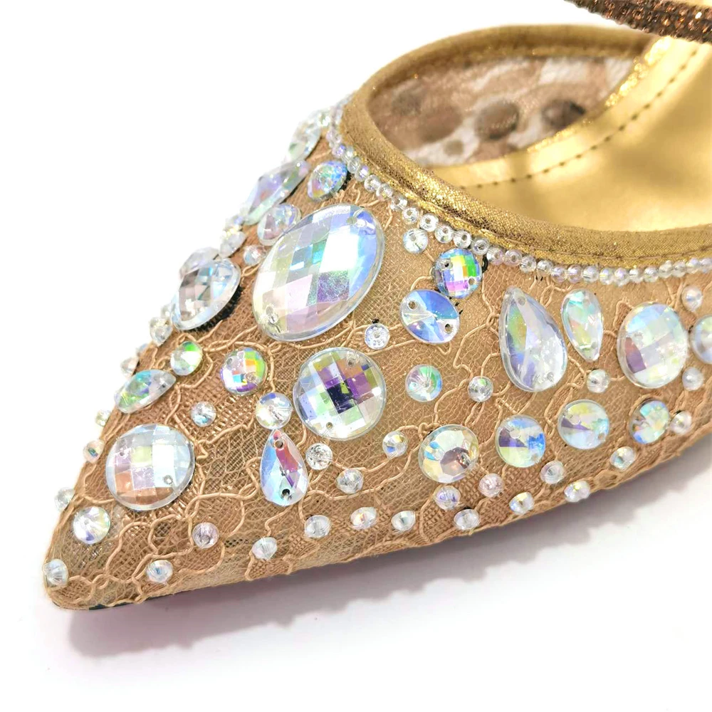 Fashion Gold Color  Slippers Nigerian Party Italian Design Ladies Shoes and Bag Set Decorated With Rhinestone and Metal