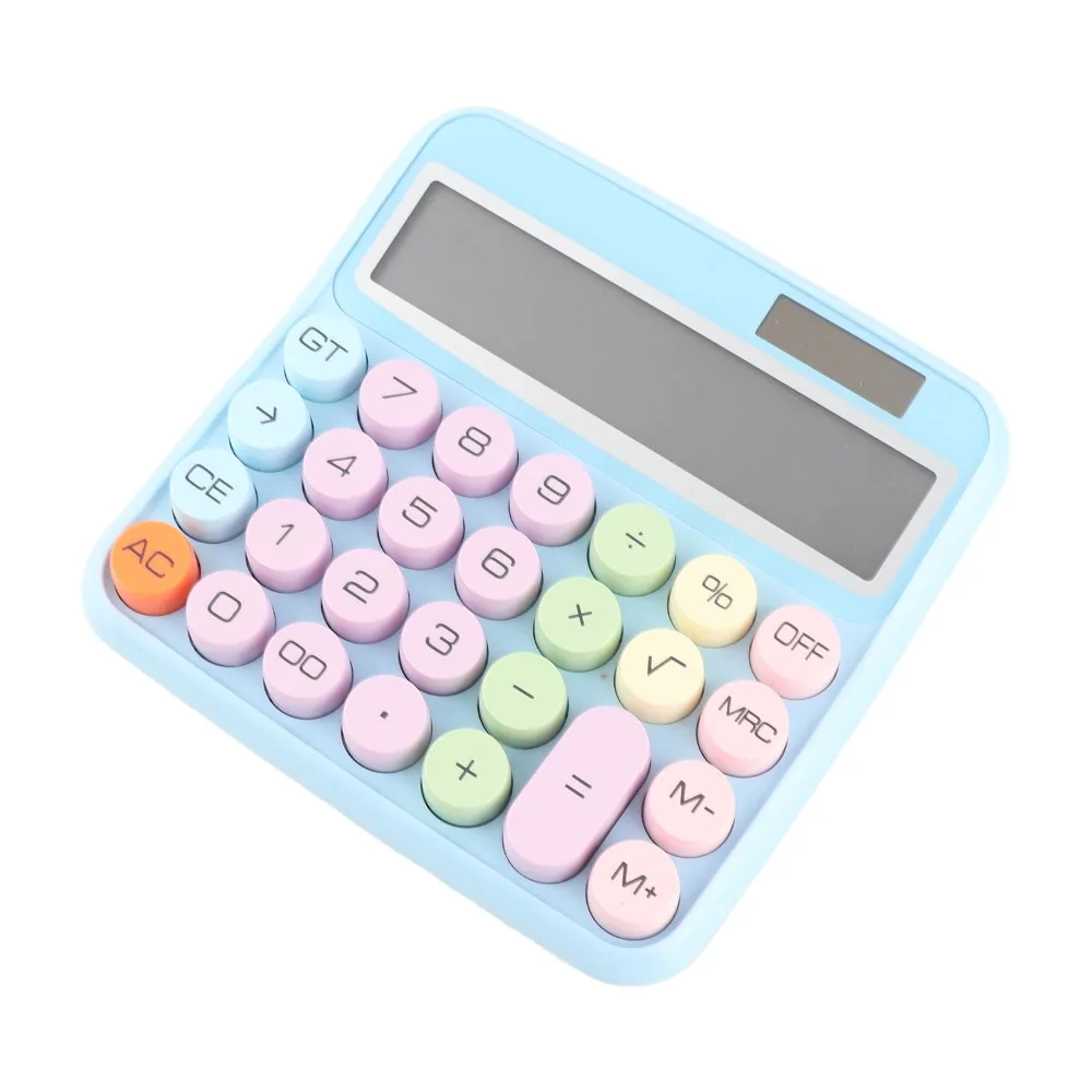 ABS Mechanical Calculator Large LCD Display Big Round Button Electronic Calculator 12 Digit 15°Tilt Screen Computer Calculator