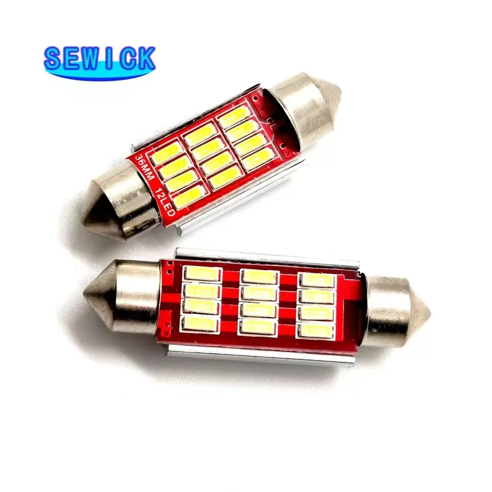 100Pcs Festoon C5W CANBUS NO Error Auto Light 12 SMD 4014 LED 31mm 36mm 39mm 41mm Car Interior Dome Lamp Reading Bulb White 12V