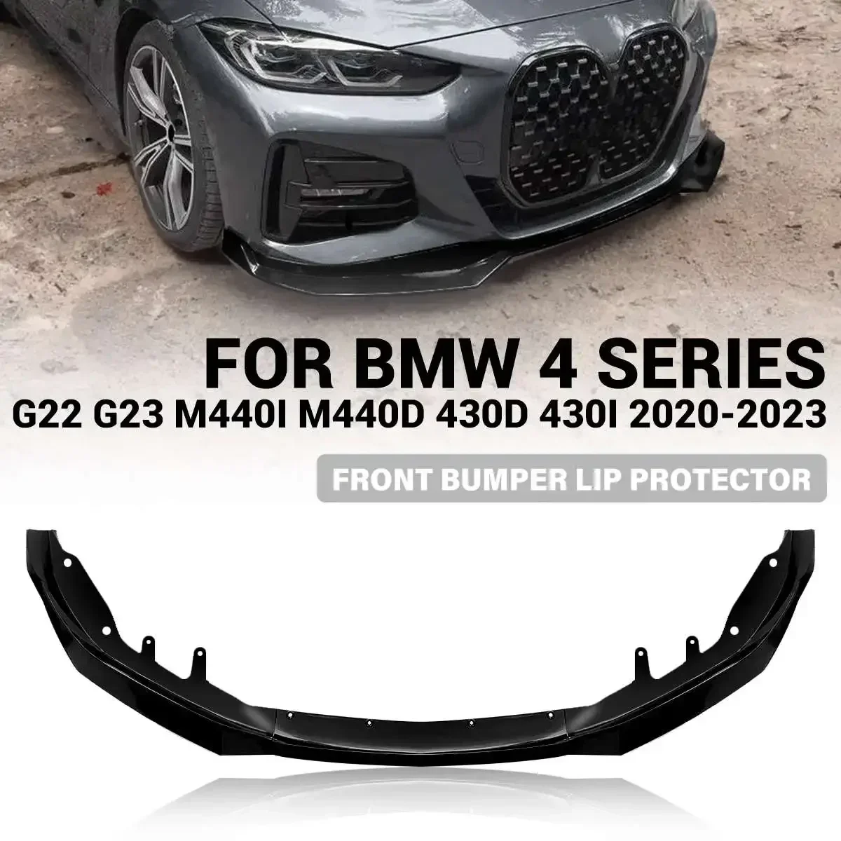 Front Bumper Splitter Lip Diffuser Spoiler Bumper Deflector Cover Guard For BMW 4 Series G22 G23 M440i M440d 430d 430i 2020-2023