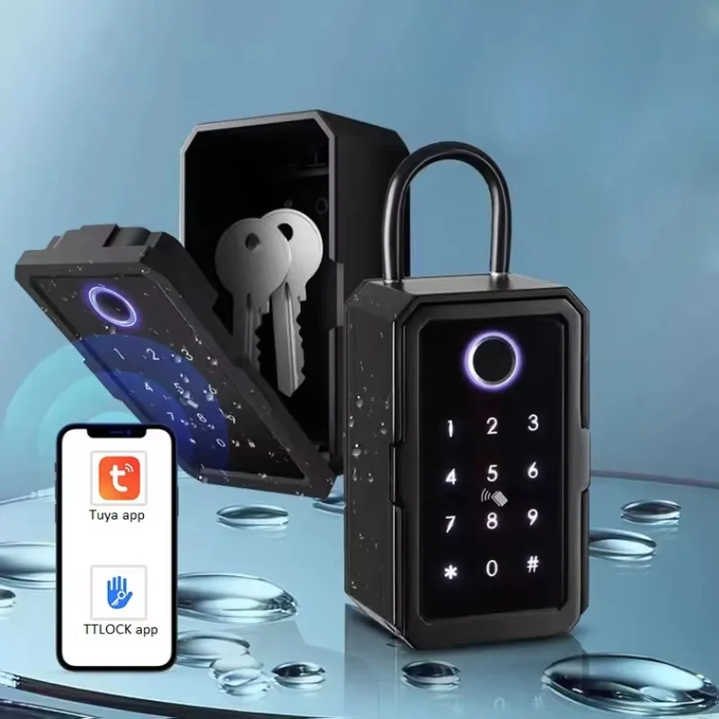 RSH Tuya BLE Outdoor Smart Key Lock Weatherproof Digital Fingerprint IC Card Password App Controlled Home Safe Wall Mounting Key