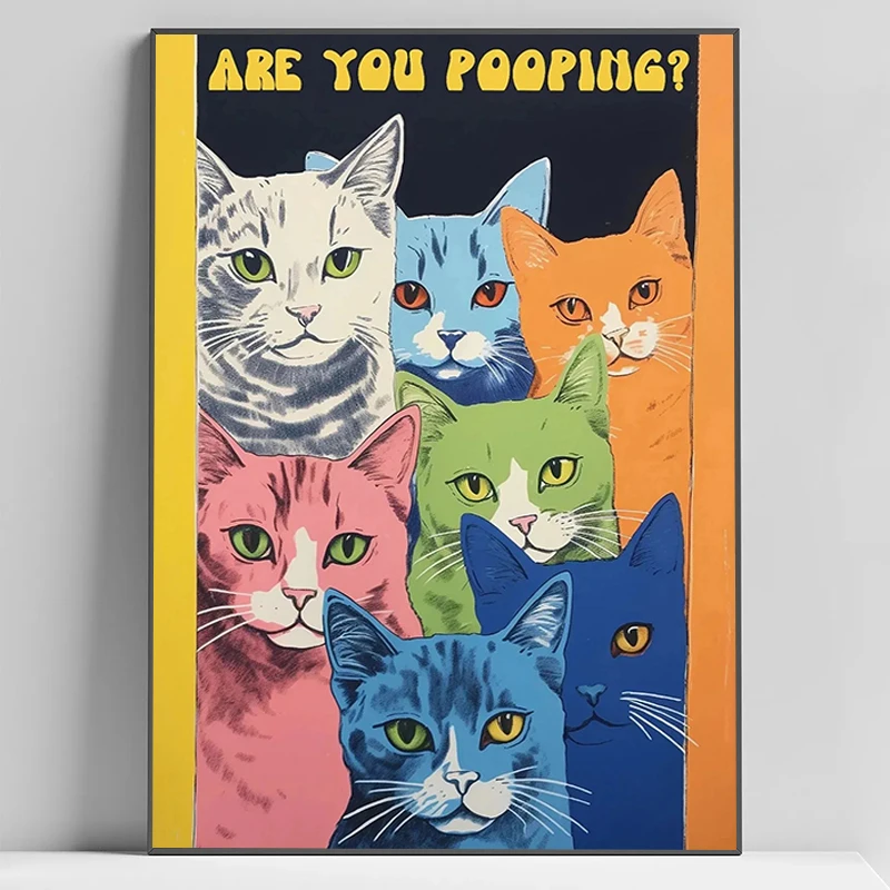 

Funny Bathroom Sign Canvas Prints Cute Black Cat Art Are You Pooping Posters Room Decorations Bedroom Decoration Wall Poster