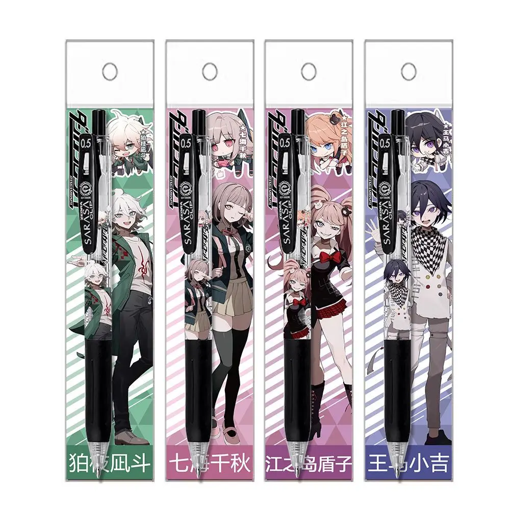 4pc Danganronpa Anime Nagito Komaeda Nanami ChiaKi Kokichi Oma Cosplay DIY Sticker Style Roller Ball Pen Students Press 0.5