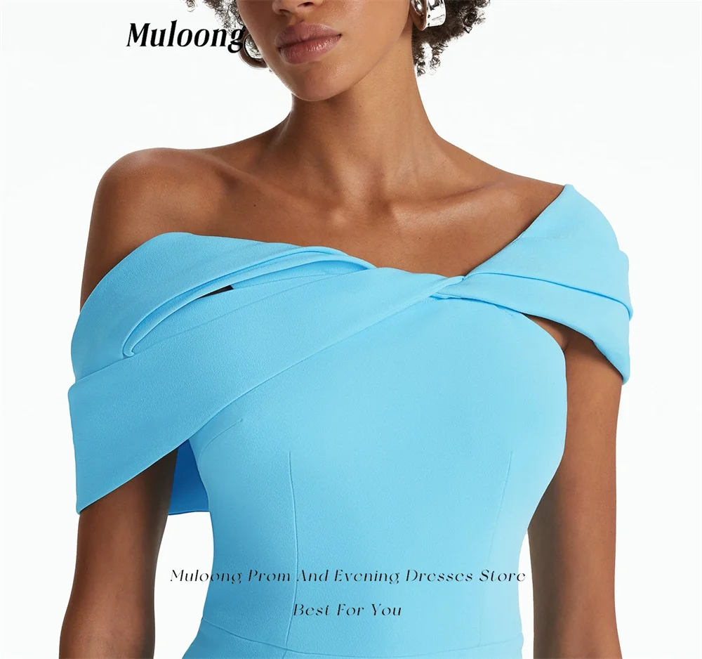 Muloong Sky Blue Off-shoulder Dress with Asymmetric Shoulder Drape Party Dress Floor Length Mermaid Luxury Evening Dress 2023