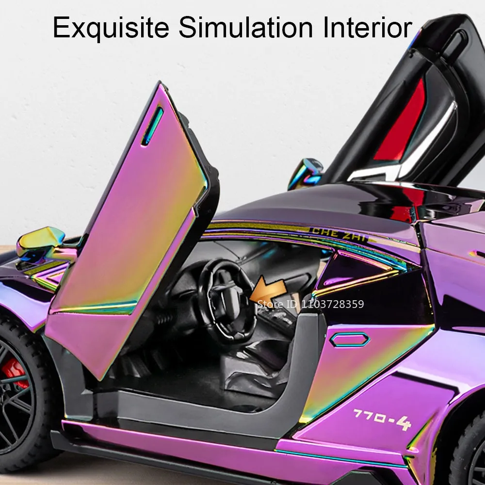 1:24 LP770 Revuelto Supercar Model Toys Alloy Diecast Miniature Sports Cars Sound Light Doors Opened Pull Back for Kids Gifts