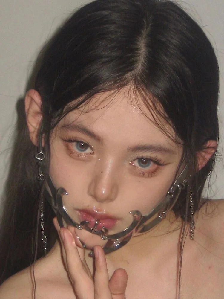 Imagen 6: Máscara de media cara de metal punk - Accesorio de cosplay estilo alienígena mecánico para hombres y mujeres