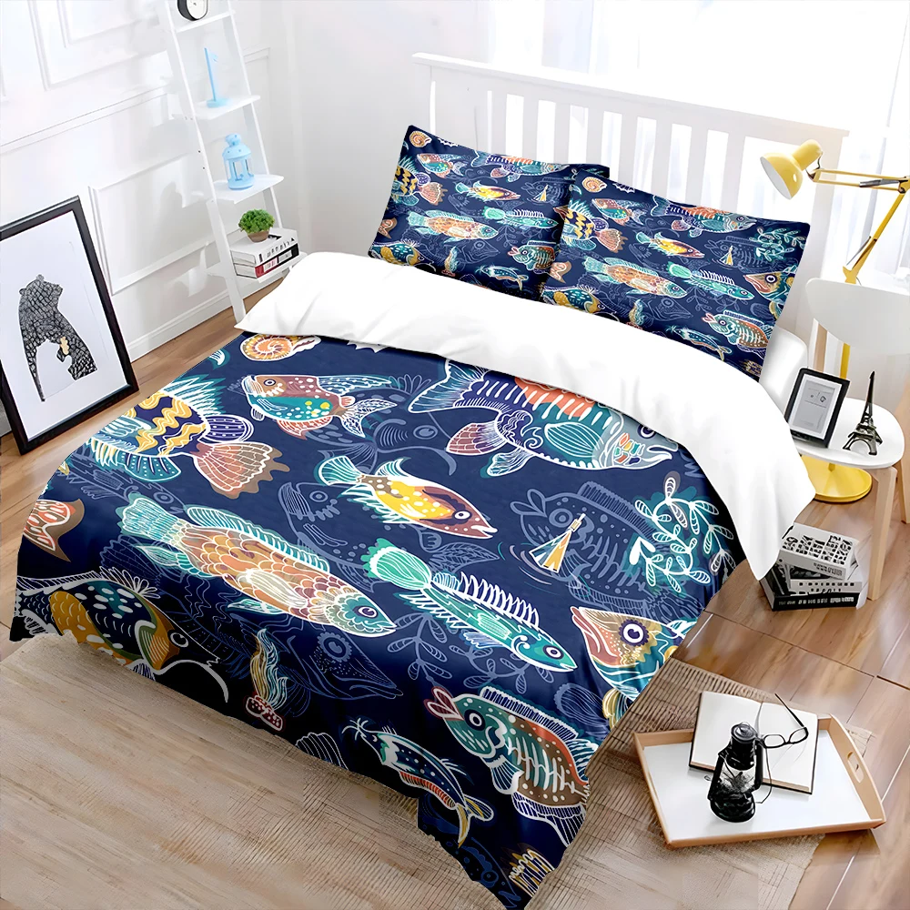Colorful fish pattern background Print Soft Comfortable Duvet Cover Bedding Set Included 1*Duvet Cover  2*Pillowcases