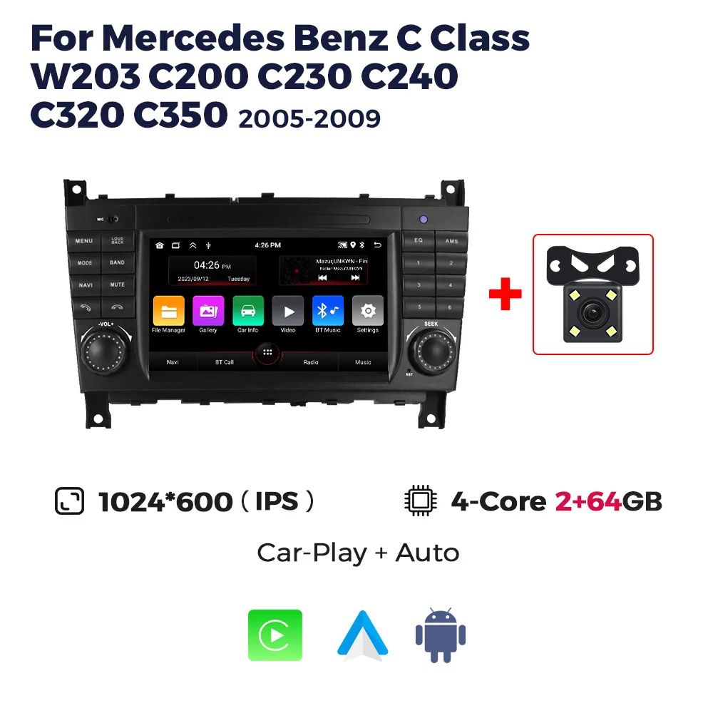 Mekede Android Auto Carplay Auto Radio Multimedia Speler Voor Mercedes Benz Clc W203 C-Klasse C180 C200 Clk200 Clk W209 Autoradio