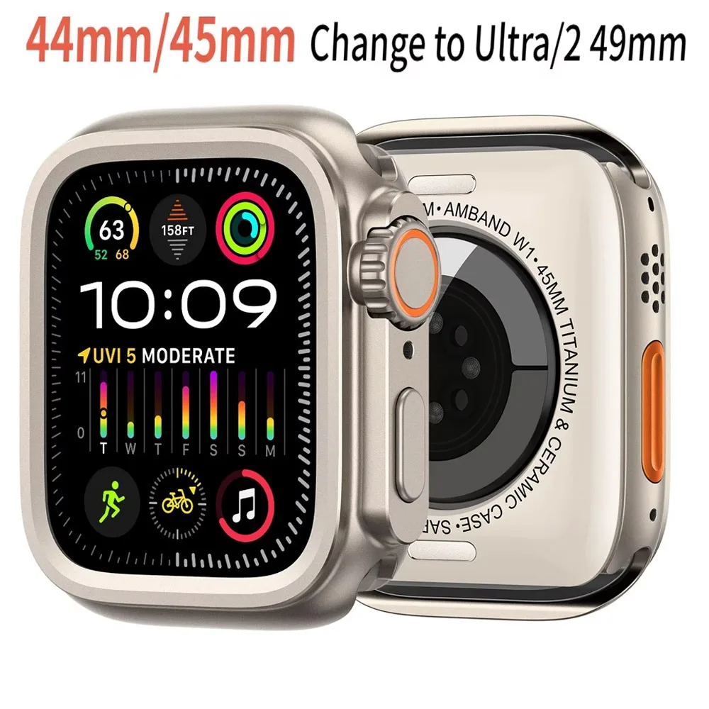 Metal para apple watch 9 45mm manga protetora à prova de explosão iwatch série 8 7 6 5 se 44mm 45mm moldura mudança para ultra 2 49mm