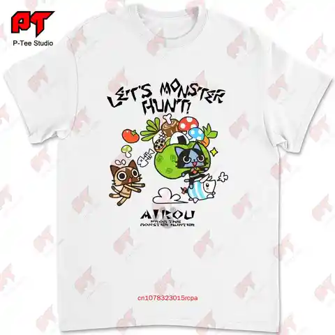 몬스터 헌터 Airou 이미지 티셔츠, KIP4 몬스터 헌터 Airou 이미지 티셔츠, KIP4