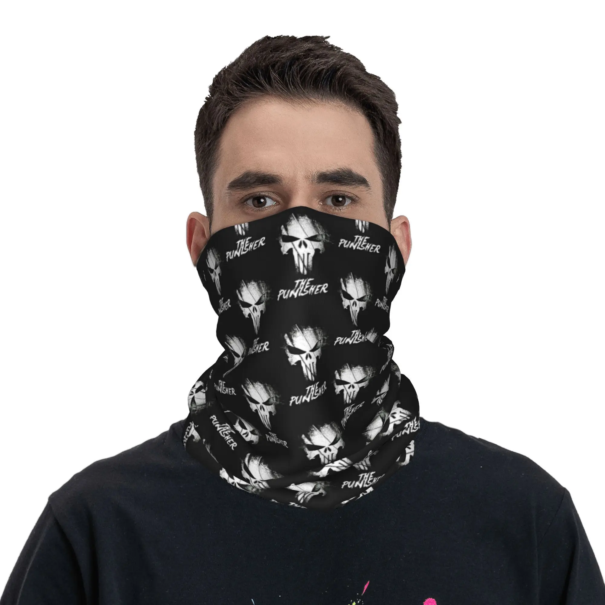 Custom Punisher Skull Symbol Winter Headband Neck Warmer Men Women Ski Camping Tube Scarf Cartoon Design Face Bandana Gaiter