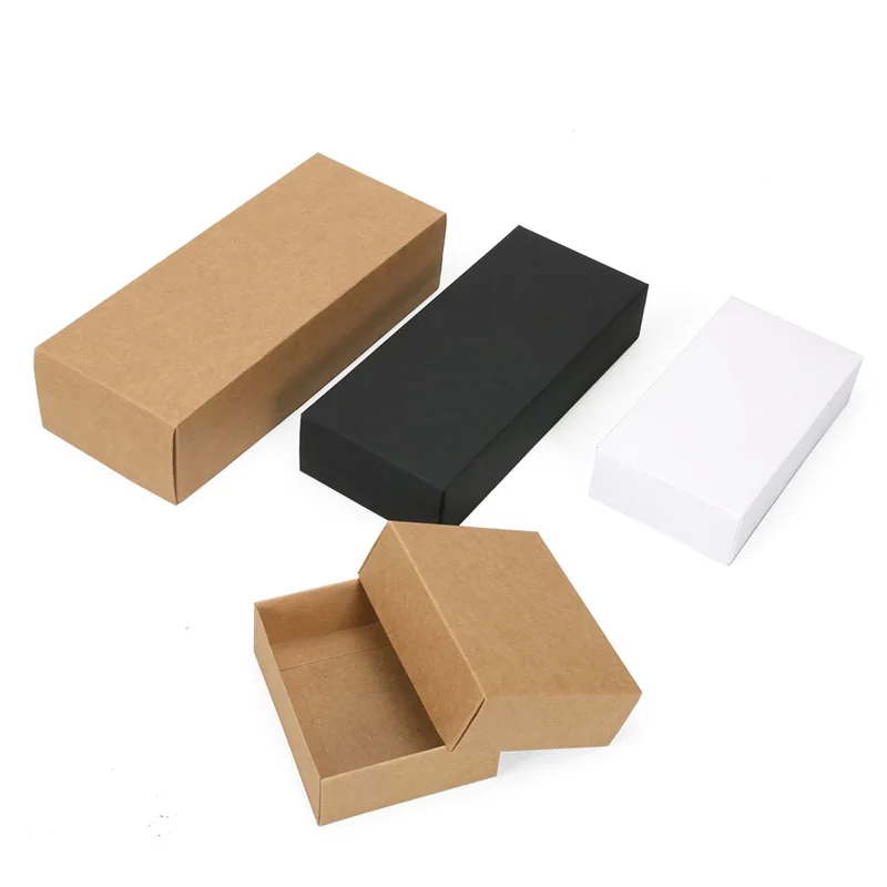 200Pcs 10 sizes Kraft Black White Gift Packaging Box Kraft Blank Carton Paper Gift Paper Box With Lid Gift Carton Cardboard Box