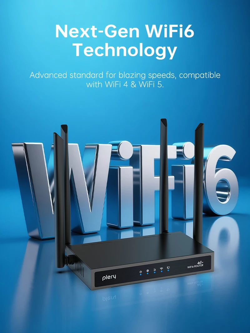

PLERY 4G LTE CAT4 AX300 WiFi6 Router WiFi6 Insert a Sim 2.4Ghz Wifi signal Router Wireless Extender amplifier plug and play