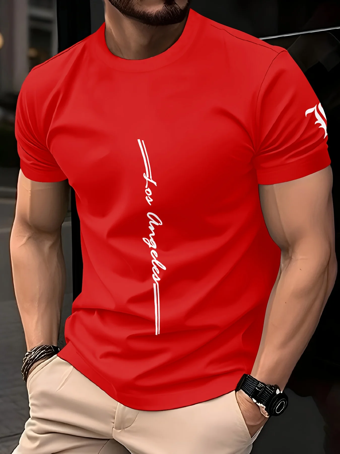 Men's Quick Drying Breathable Loose Training Round Neck T-Shirt with Letter Pattern Printed on the Fabric Durable Outdoor Casual