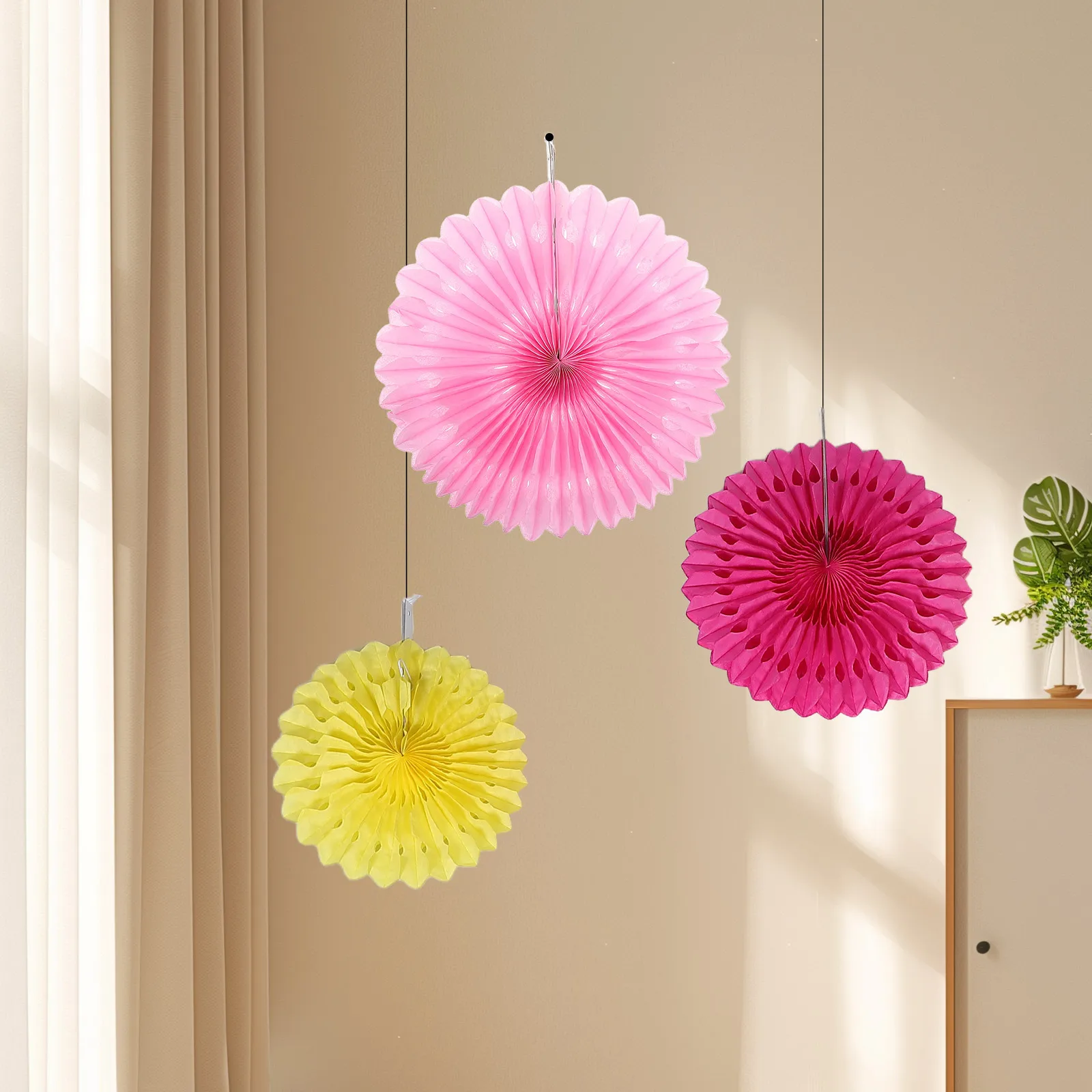 

12Pcs Colorful Hollow Paper Fans Set Honeycomb Party Hanging Ceiling Decorations Birthday Wedding Shower Graduation