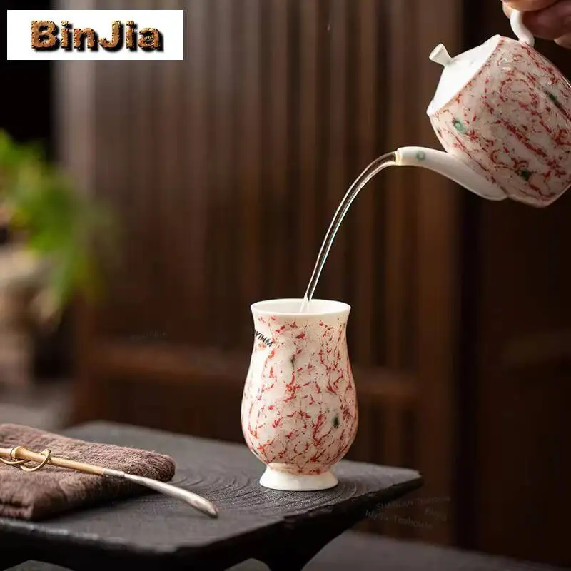 85ml Turquoise Red Handmade Beauty Teacup Luxury Tea Bowl Jug Personal Cup Jianzhan Master Cups Tieguanyin Cafes Ornaments Craft