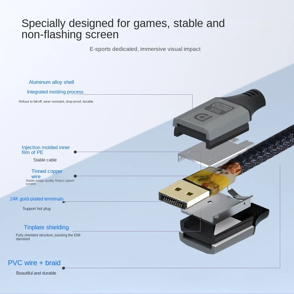 DP2.1 monitor computer high-definition cable 8K/16K connection cable 240Hz ultra-high refresh rate data cable