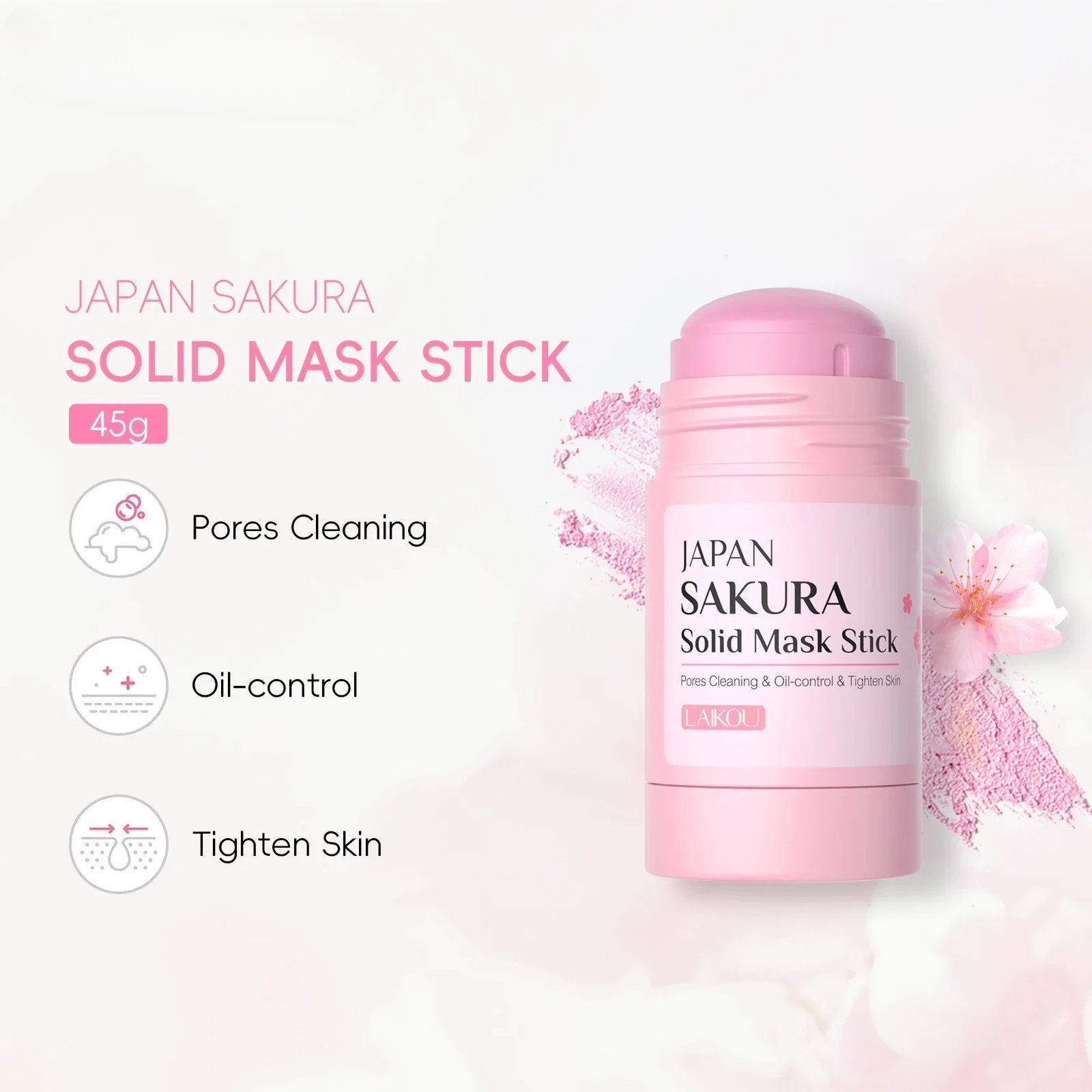 LAlKOU Sakura Solid Mud Face Mask Stick Reduces Blackhead Pores Oil Control Moisturizing Deep Cleanser Facial Face Mask 45g