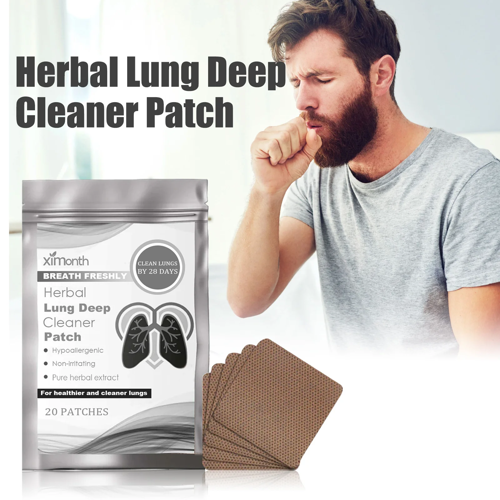 Ximonth Kräuter-Lungen-Tiefenreiniger-Patch, lindert körperliche Müdigkeit, stoppt Husten, reduziert Nasenbeschwerden, Lungenreparatur, Stützpflege