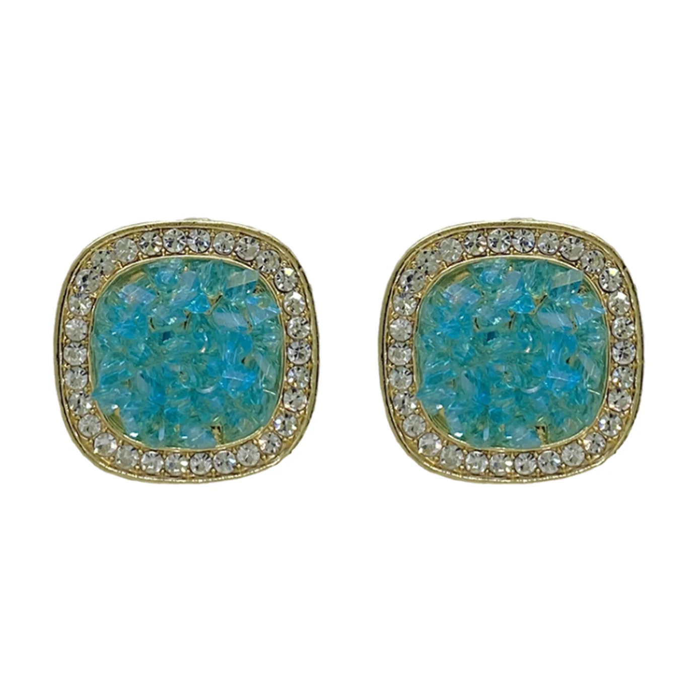 S925 silver needle copper gold plated square Retro Blue Crystal Earrings for women Fashion Jewelry