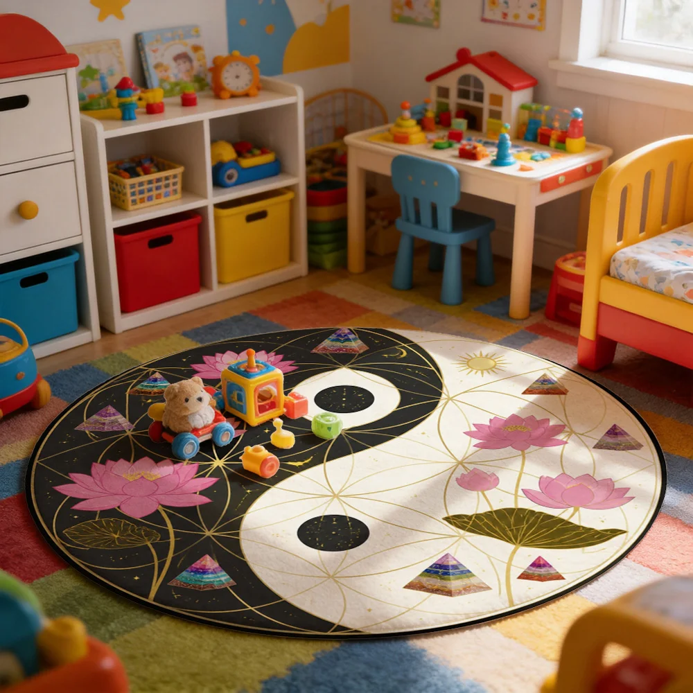 Yin Yang Balance Yoga Meditation Floor Mat Round Area Rug Boho Spiritual Home Decor Gift