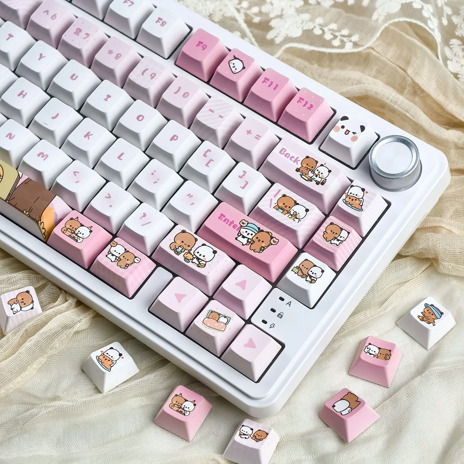 MAIMOOO Kawaii Pink Yier Bubu Dudu Keycap Cherry MOA PBT Custom Cartoon Cute Panda Bear Korean Keycap for Mechanical Keyboard