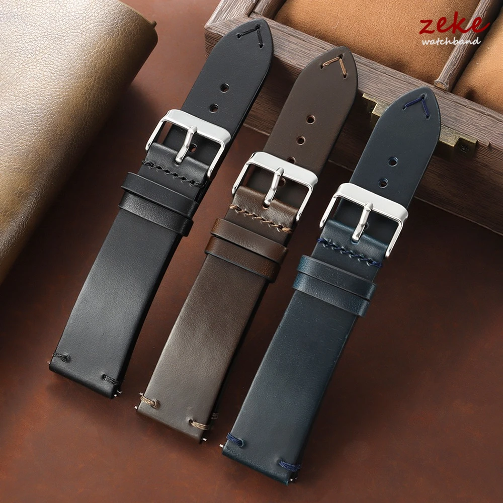 Vintage Oil Wax Leather Watchband 18mm 19mm 20mm 21mm 22mm 24mm Universal Stitching Cowhide Strap for Seiko for Omega Watch Band