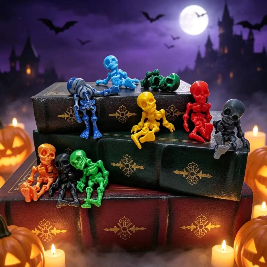 Gradient Color 3D Printed Articulated Skeleton Action Figure Movable Articulated Skeleton Toy Halloween Decoration