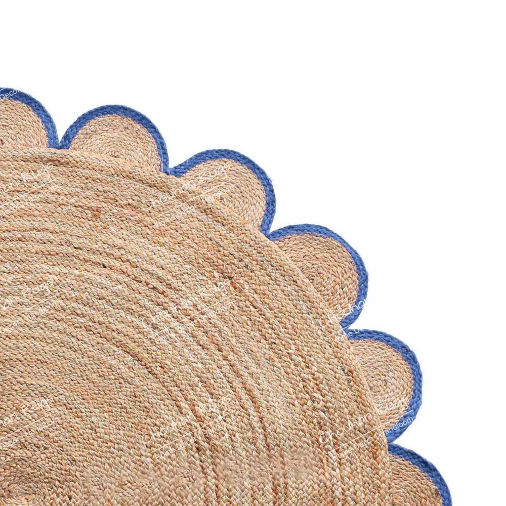 Handwoven Natural Jute Round Rug Hand Braided Scalloped Round Carpet Area Rug Carpets for Living Room Home Bedroom Decor