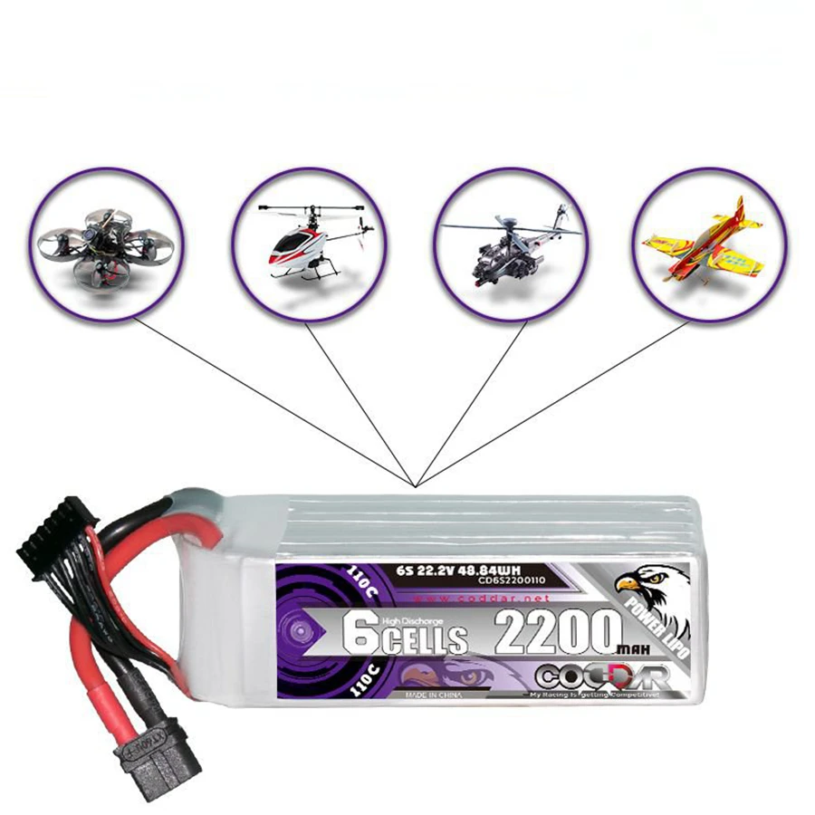 

CD6S2200110 2200MAH 6S 22,2 V 110C модель самолета с фиксированным крылом UAV перезаряжаемый литиевый аккумулятор