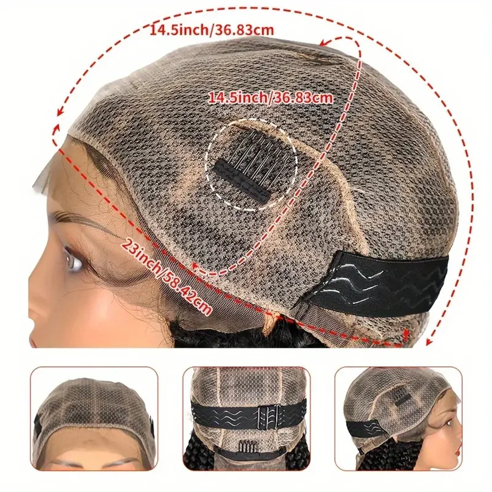 باروكة صناعية مضفرة باللون الأحمر العنابي - دانتيل أمامي كامل مع ضفائر صندوقية بدون عقدة، شعر مقاوم للحرارة للنساء #5