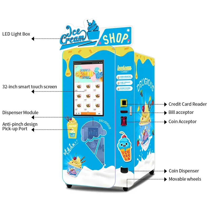 

Coin-Operated Commercial Soft Ice Cream Maker with LCD Display Modern Design Wholesale Fully Automatic Ice Cream Vending Machine