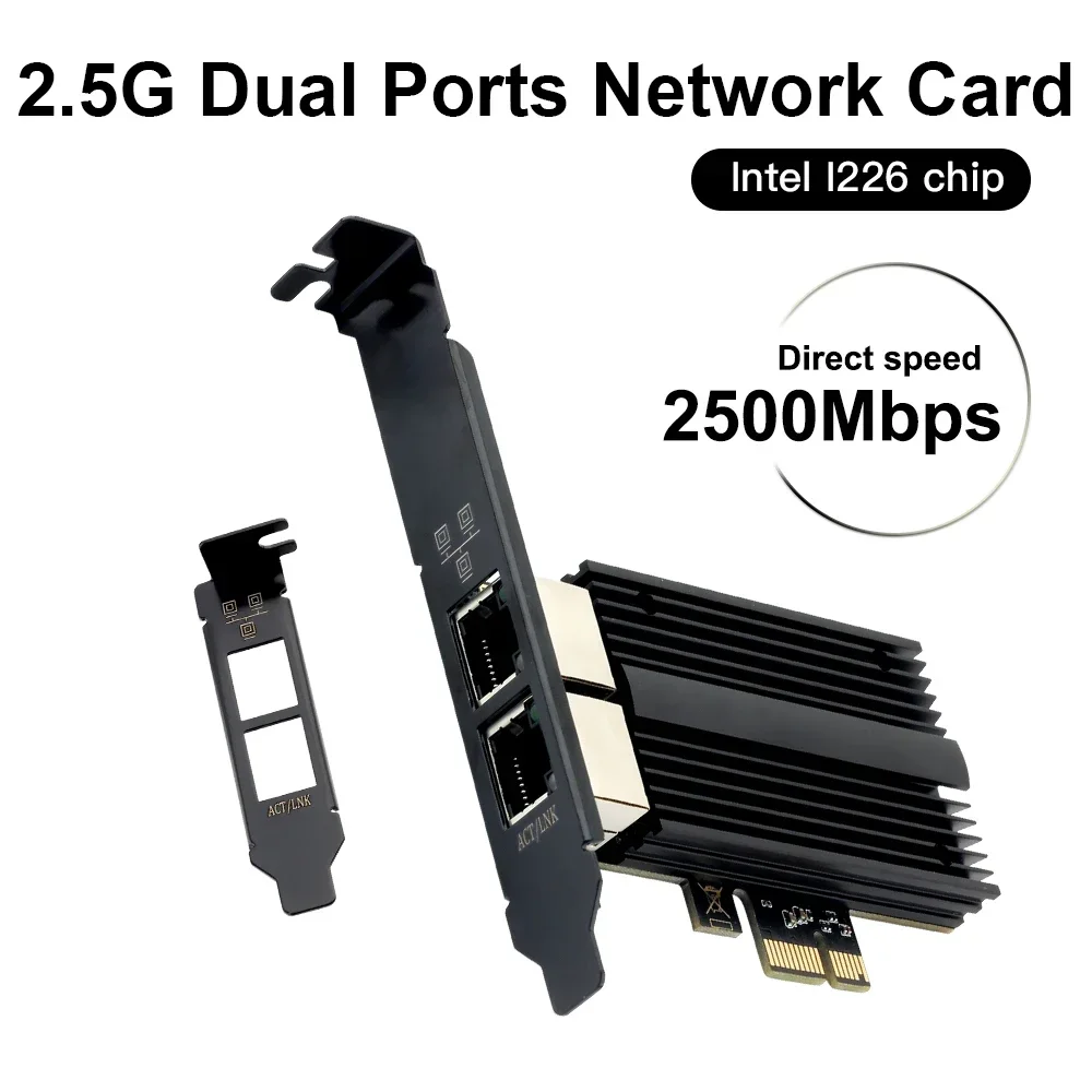 

Двухпортовый адаптер 2,5G PCIe к RJ45, набор микросхем I226, сетевая карта 2500/1000/100 Мбит/с, гигабитный Ethernet PCI Express, настольный компьютер