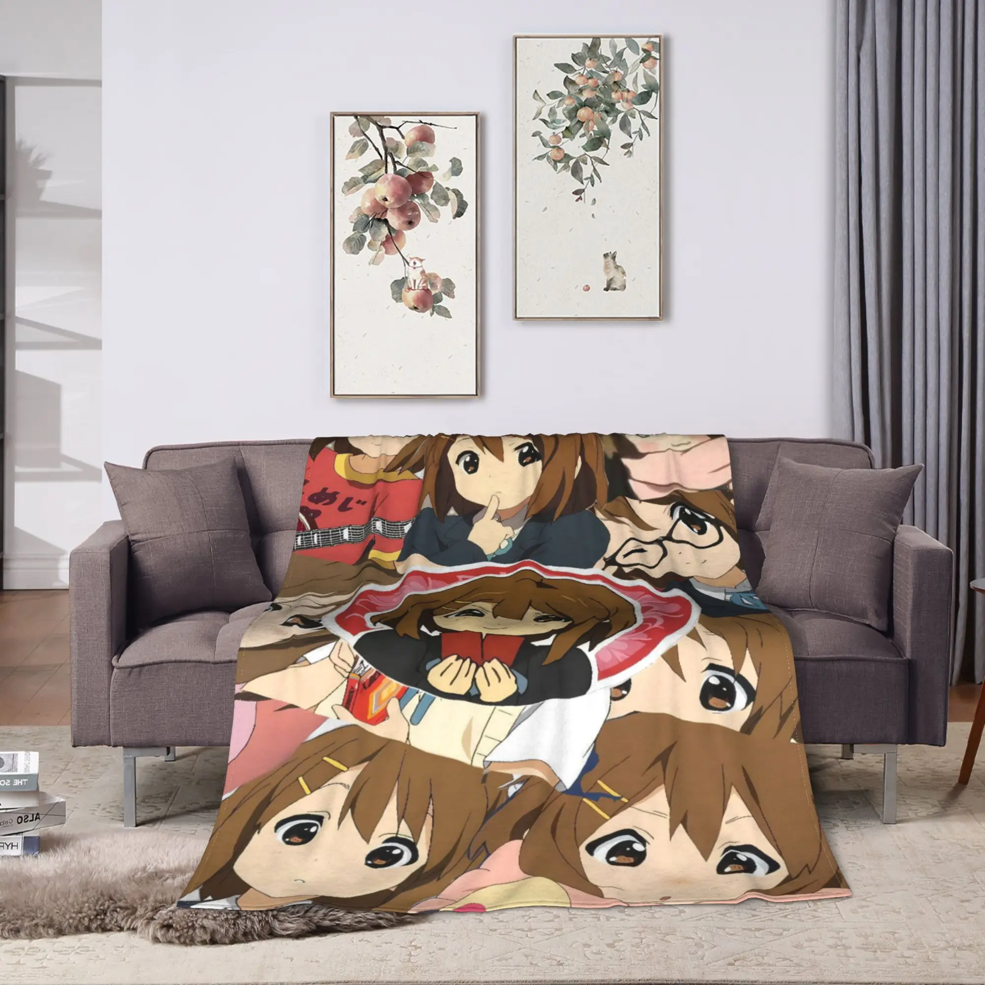 Yui Hirasawa Portrait Manga Super Warm Blankets K-On Kids Plush Throw Blanket Couch Chair Flannel Bedspread Sofa Bed Cover